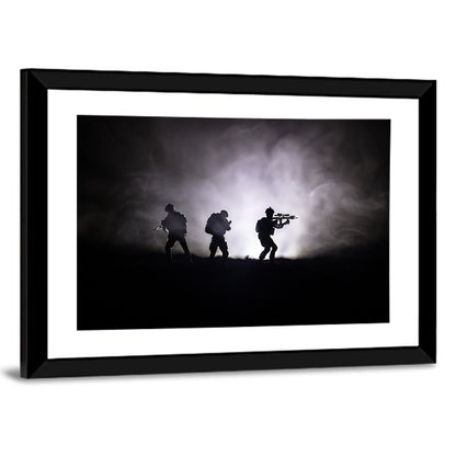 Three Soldiers Silhouette in Fog Wall Art