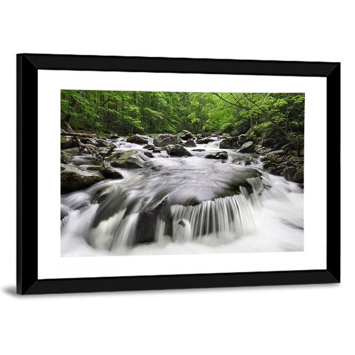 Smoky Mountains Cascading Stream Wall Art as a framed print