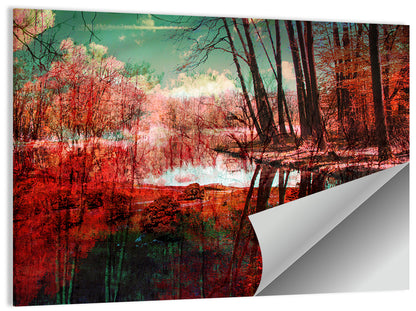 Red Forest Reflection Wall Art