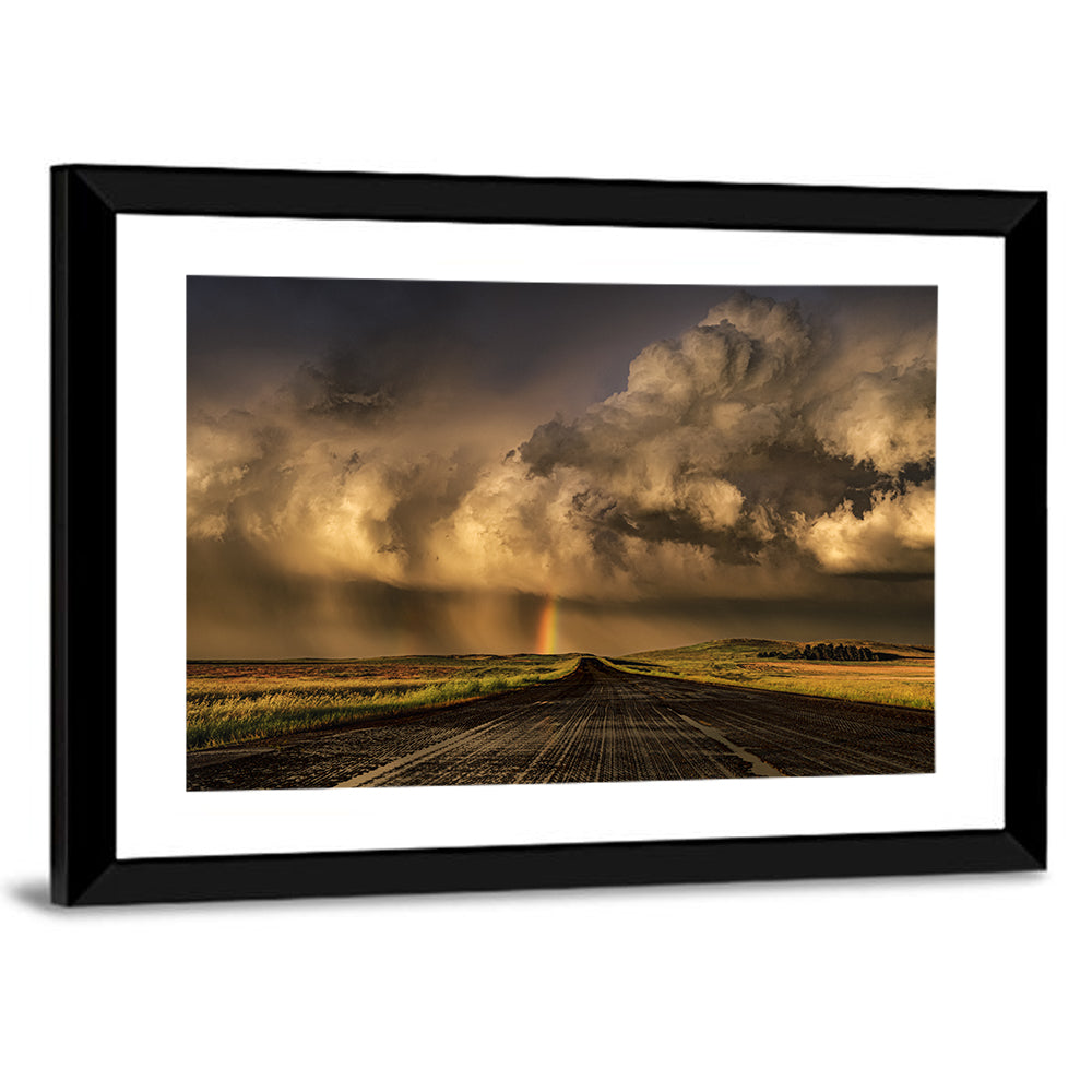 Rain-soaked Road to Rainbow Wall Art