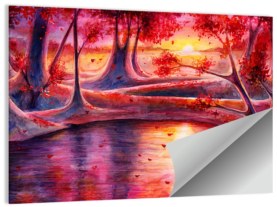 Autumn Forest Lake at Dusk Wall Art