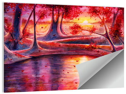 Autumn Forest Lake at Dusk Wall Art