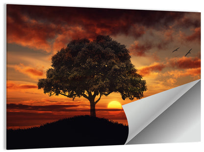 Birds Tree and Sunset Wall Art