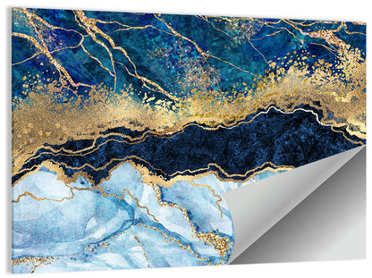 Navy Blue Marble with Gold Veins Wall Art
