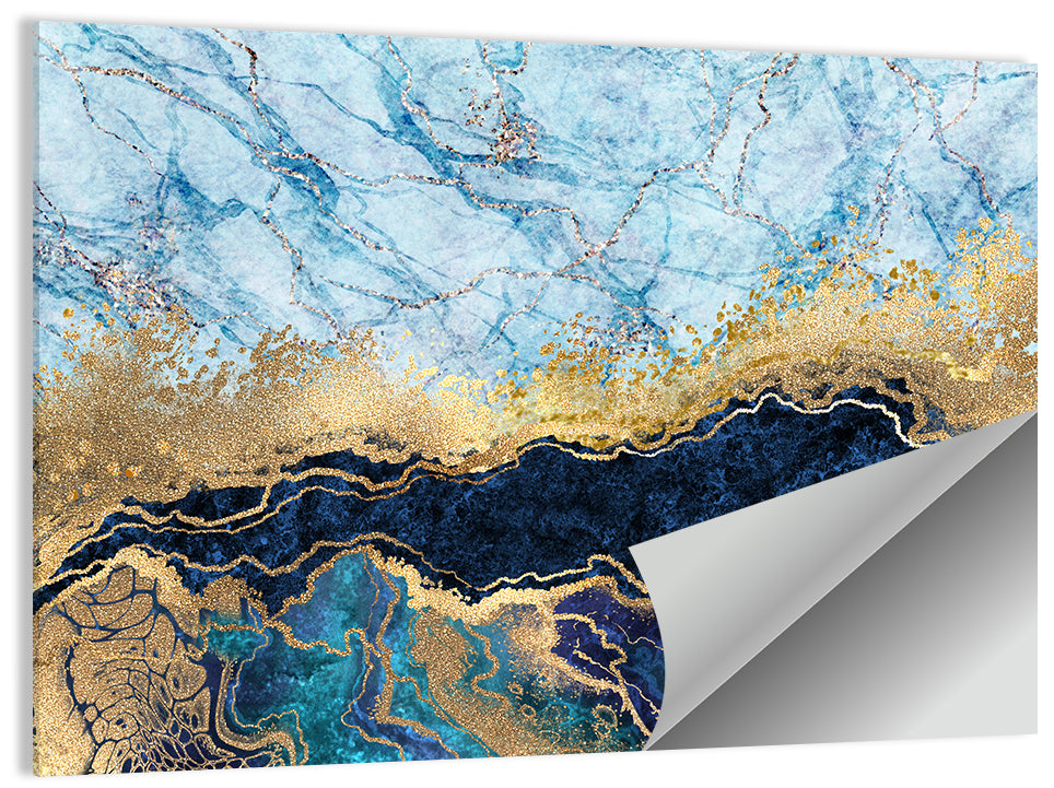 Blue Marble with Gold Veins Wall Art