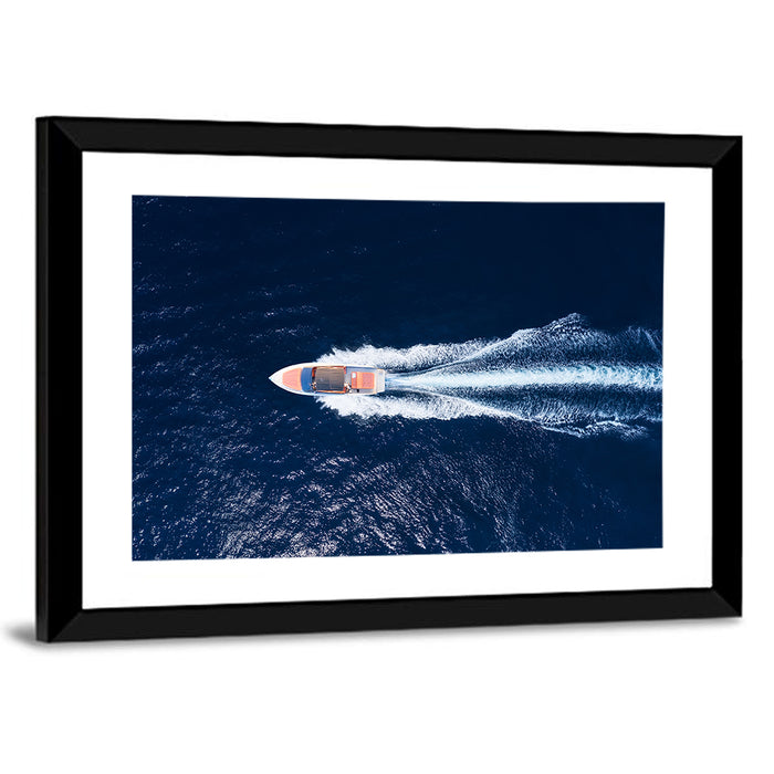 Sleek Speedboat Over Navy Sea Wall Art as a framed print
