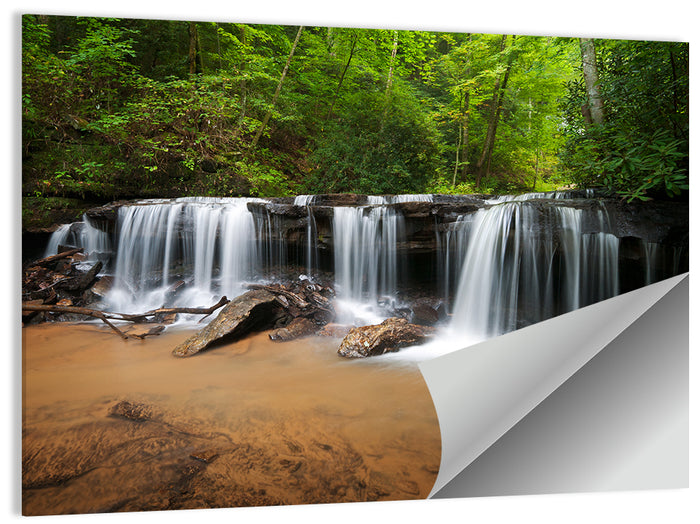 Lush Green Forest Waterfall Wall Art as a poster print