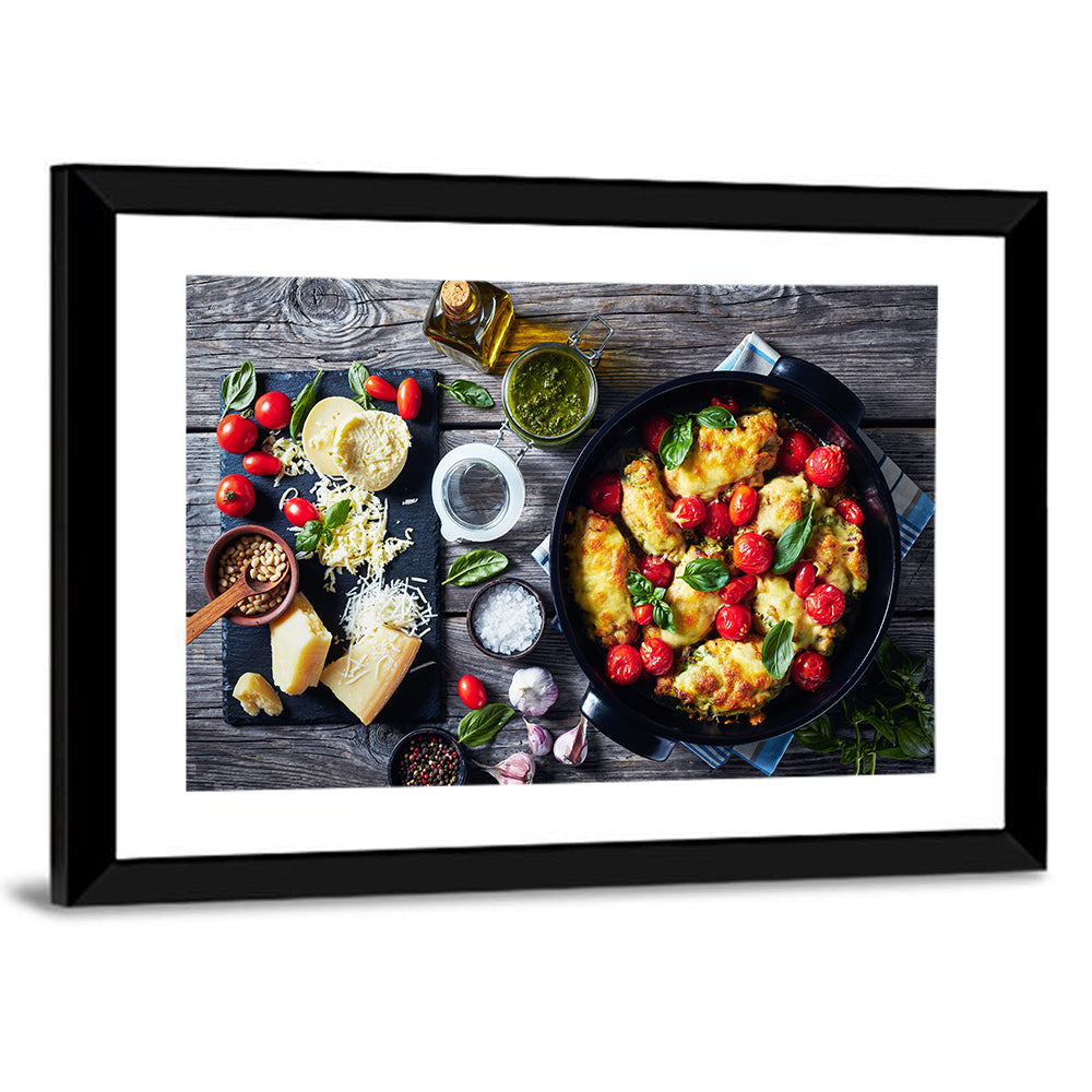 Pesto Baked Chicken Flat Lay Wall Art