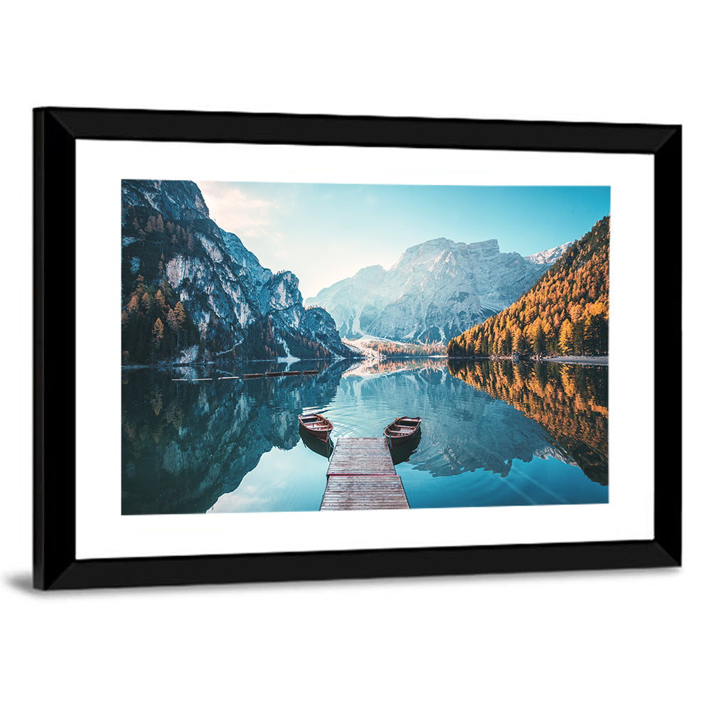 Lago Di Braies Dock and Dolomites Wall Art