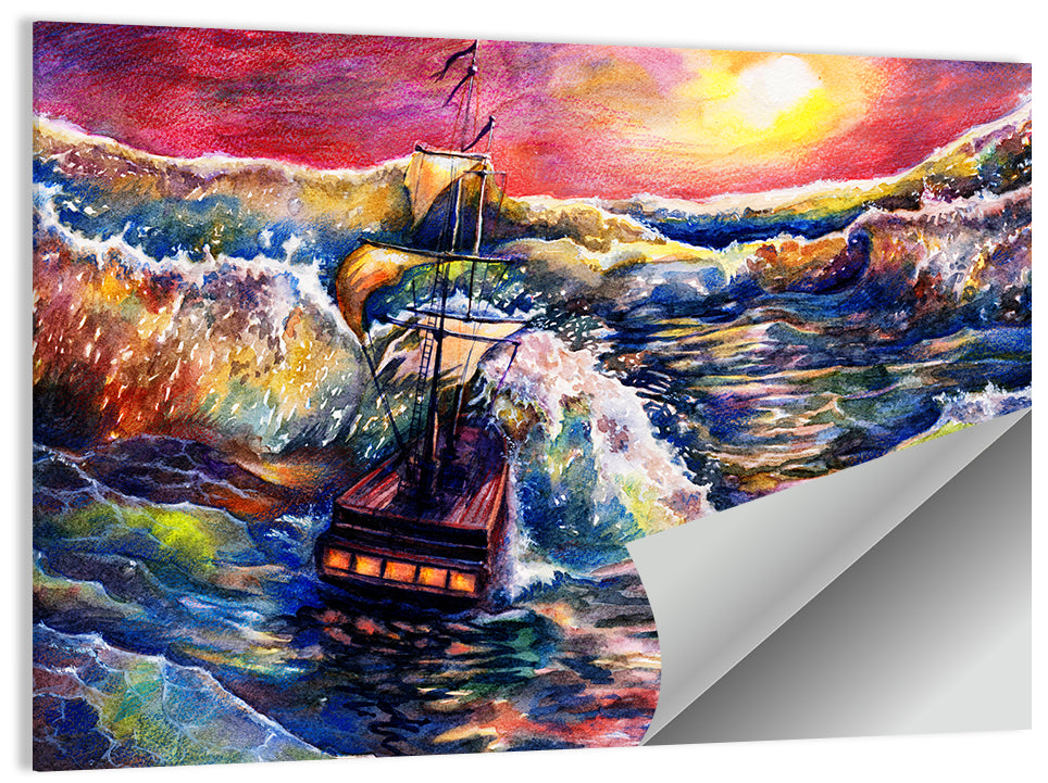 Stormy Sunset Sailing Ship Wall Art