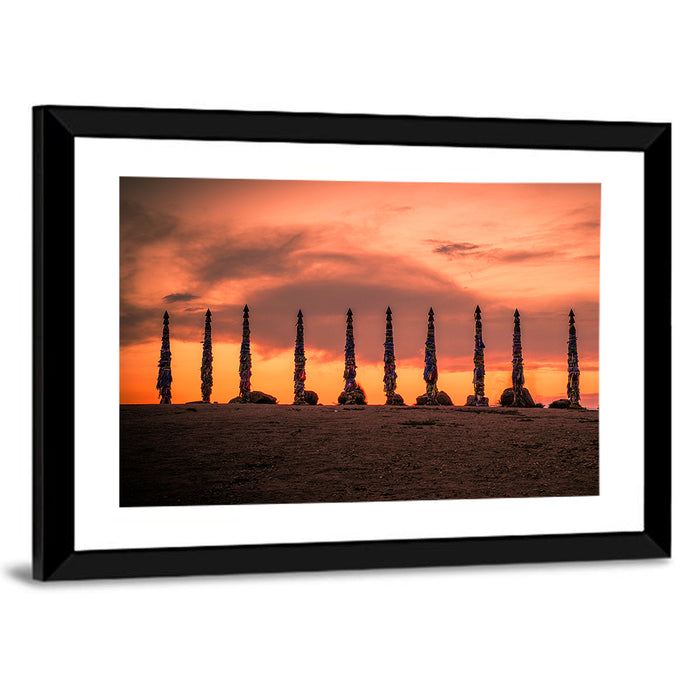 Shaman Pillars at Dusk Wall Art as a framed print