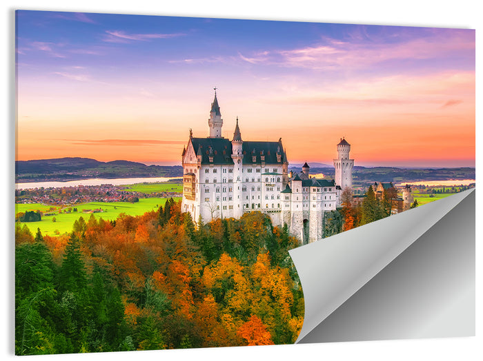 Neuschwanstein Castle at Autumn Sunset Wall Art as a poster print