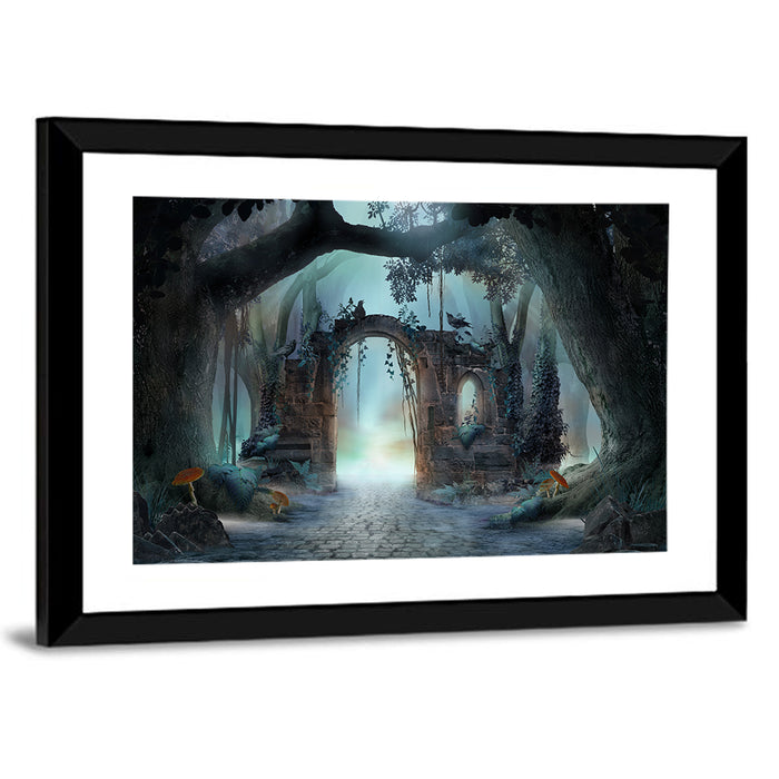 Enchanted Foggy Forest Wall Art as a framed print