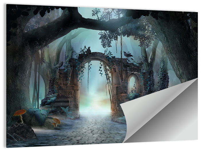 Enchanted Foggy Forest Wall Art as a poster print