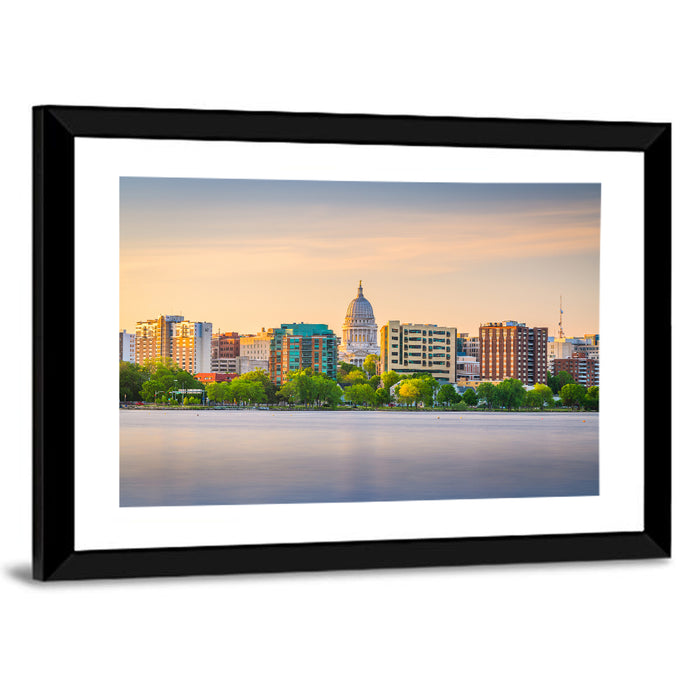 Madison Skyline at Lake Monona Wall Art as a framed print