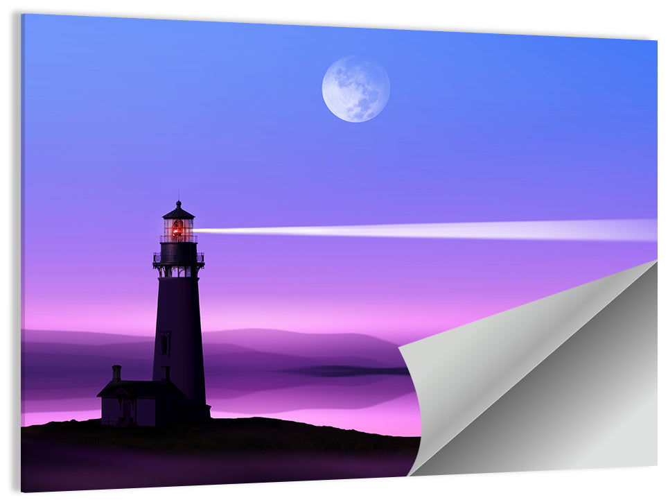 Moonlit Lighthouse Reflection Wall Art