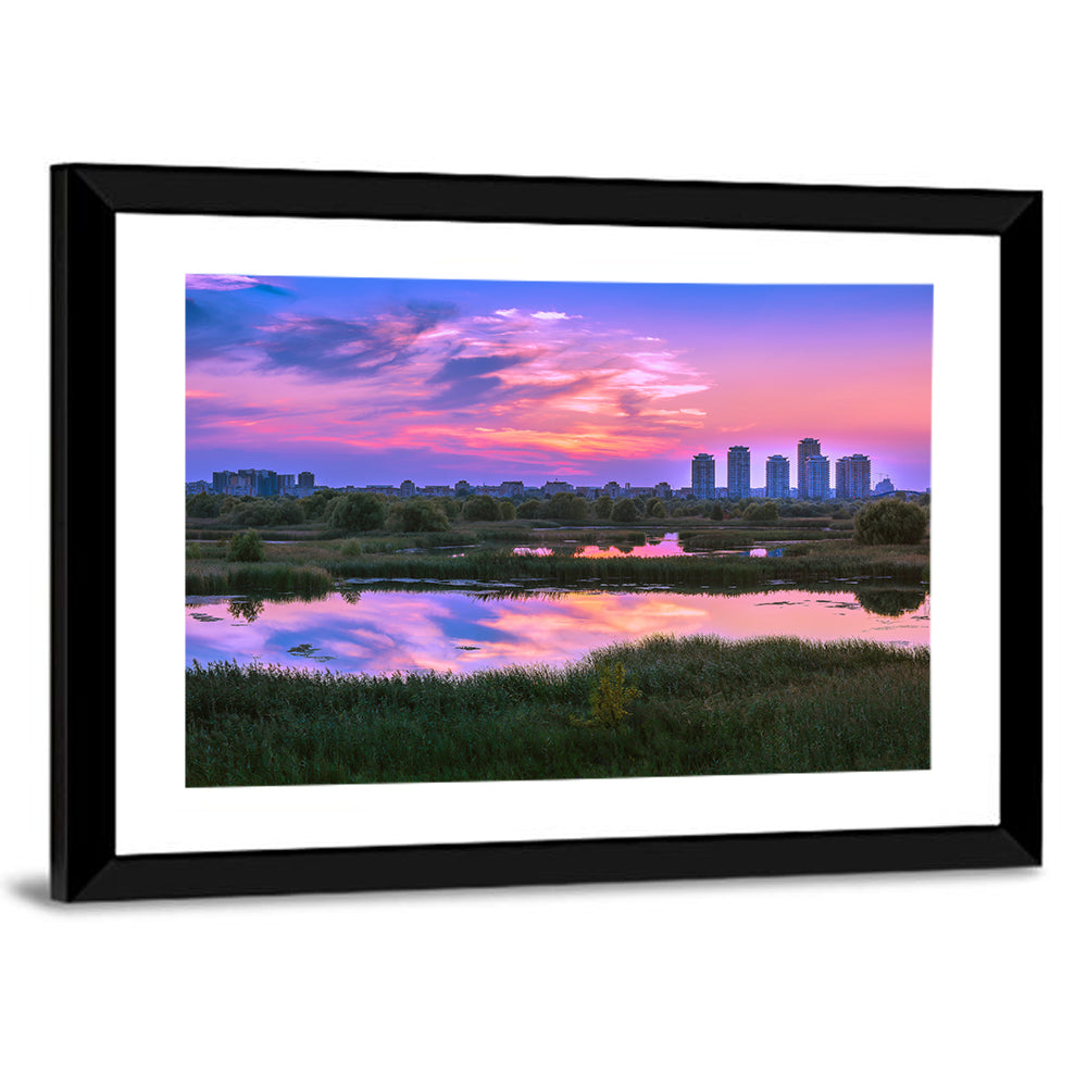 Vacaresti Park Sunset Reflection Wall Art