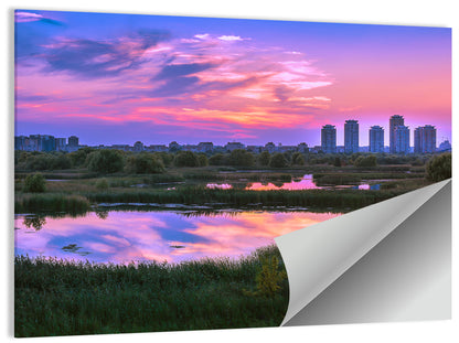 Vacaresti Park Sunset Reflection Wall Art
