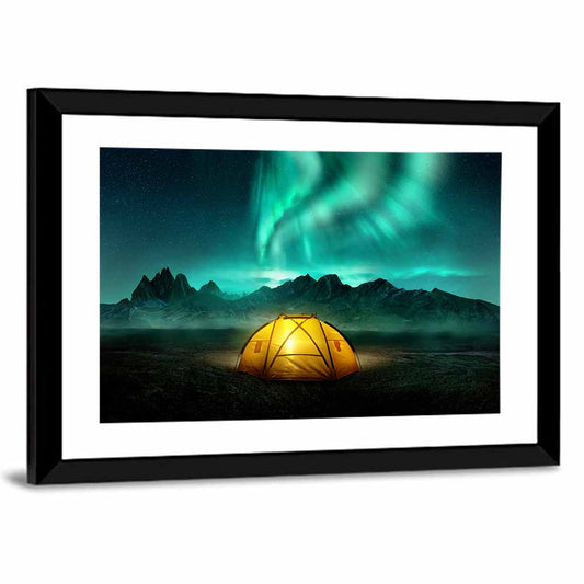 Tent Beneath Aurora Borealis Wall Art