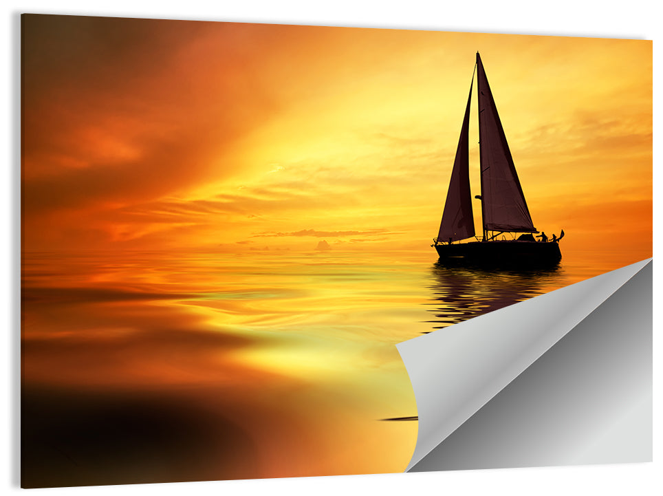 Golden Hour Sailboat Silhouette Wall Art