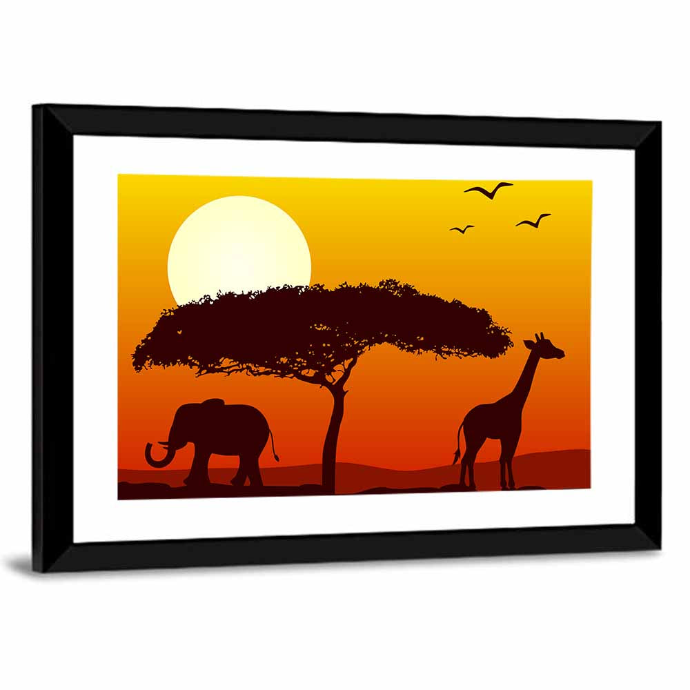 Savanna Sunset Silhouette Wall Art