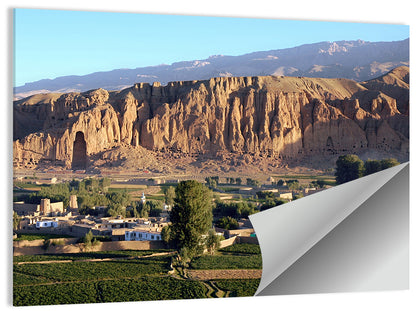 Bamiyan Valley Cliff Niche at Golden Hour Wall Art