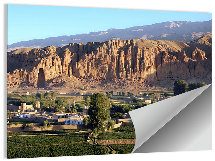 Bamiyan Valley Cliff Niche at Golden Hour Wall Art as a poster print