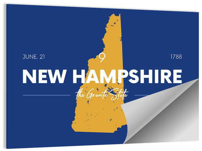 New Hampshire State Map, Blue and Gold Wall Art as a poster print