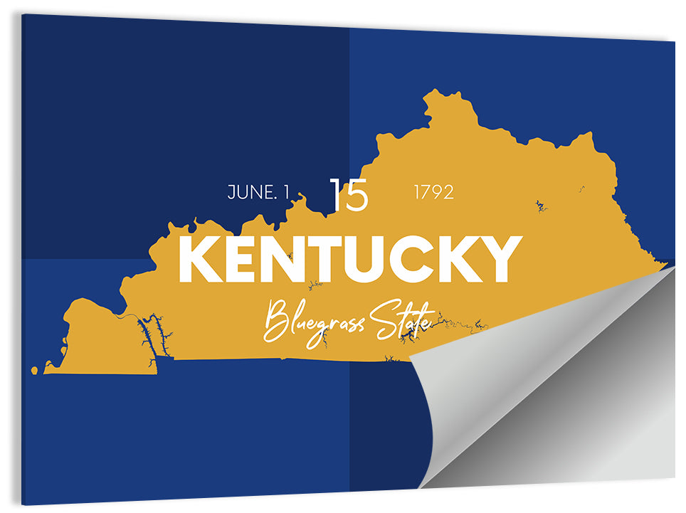 Blue and Gold Kentucky Map Wall Art