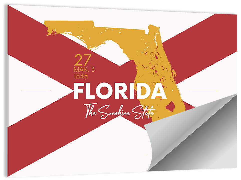 Florida Gold Map Graphic Wall Art
