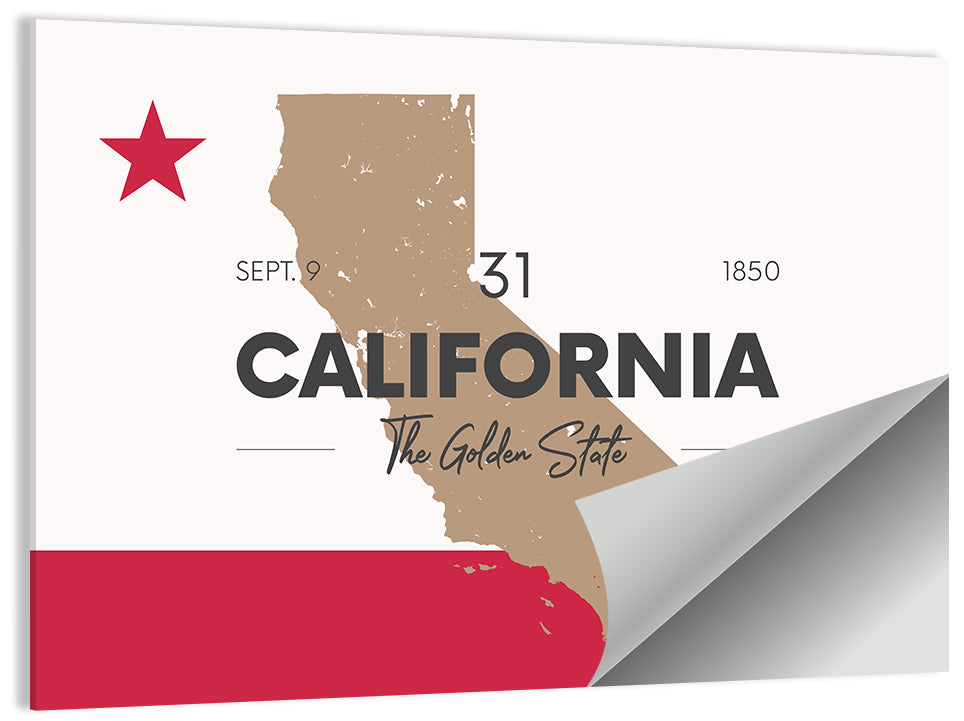 California Map with Red Star Wall Art