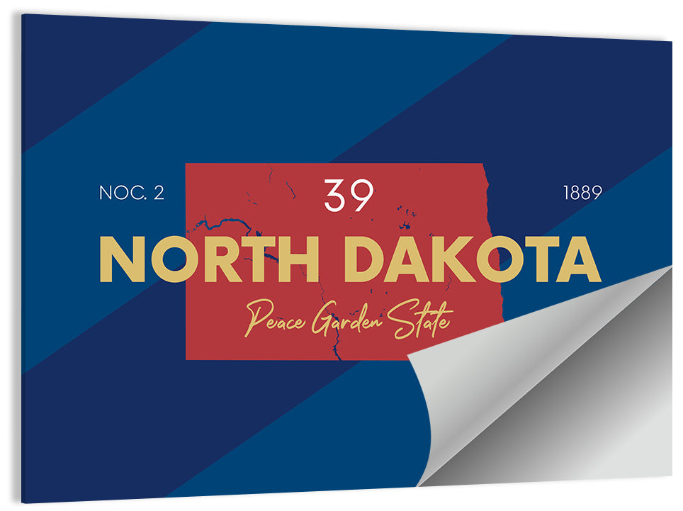 North Dakota Map Graphic Number 39 Wall Art
