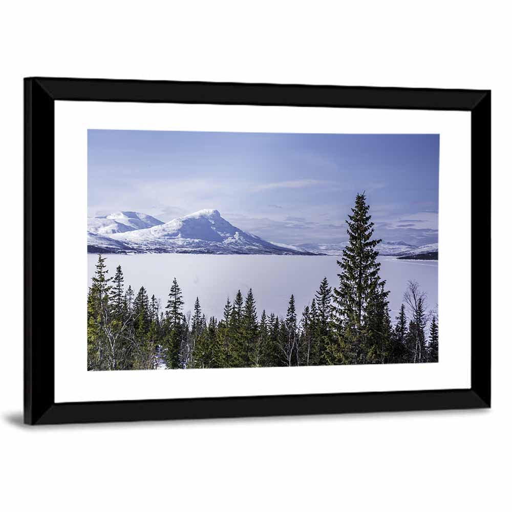 Scandinavian Mountain Range with Frozen Lake Wall Art