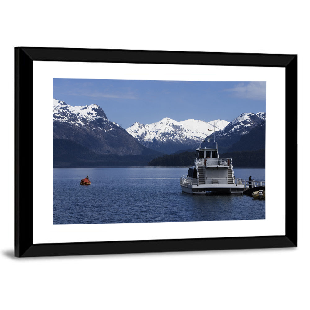 Lake Nahuel Huapi Catamaran and Snow-capped Mountains Wall Art