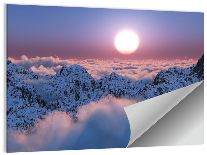 Sunset Above Snowy Mountains Wall Art as a poster print