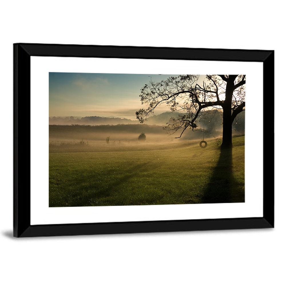 Tire Swing in Morning Mist Wall Art