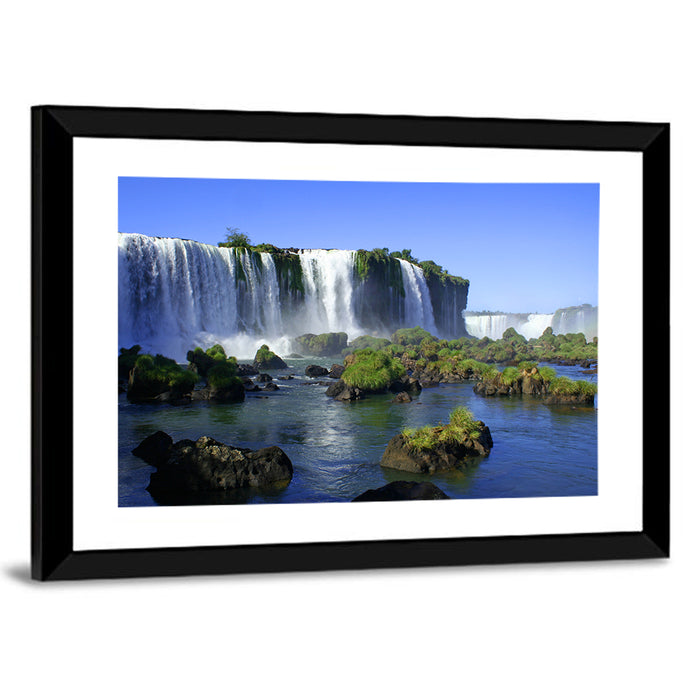 Iguazu Falls Mossy Rocks Wall Art as a framed print
