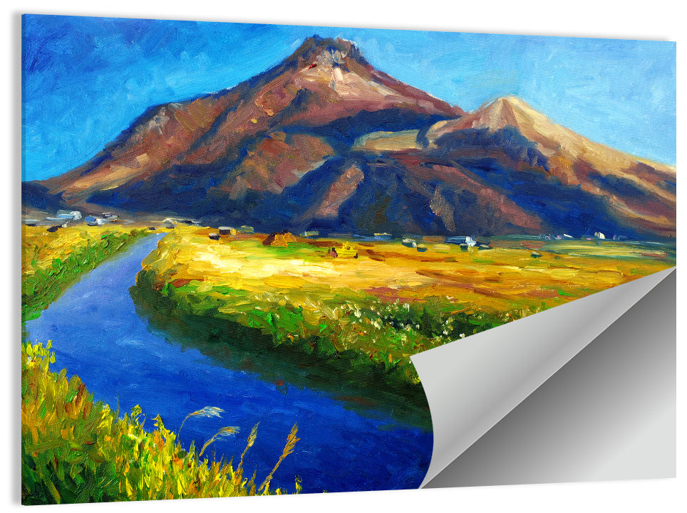 Mountain Village Stream at Golden Hour Wall Art