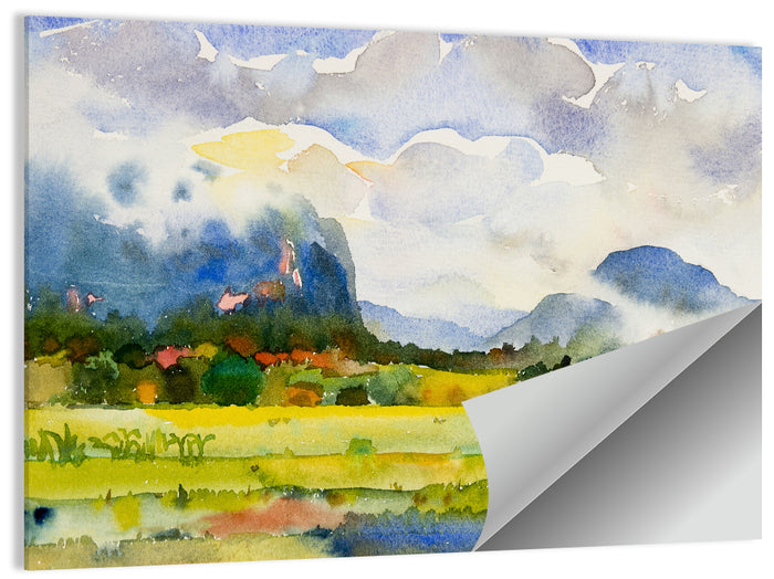 Summer Meadow Watercolor Landscape Wall Art as a poster print