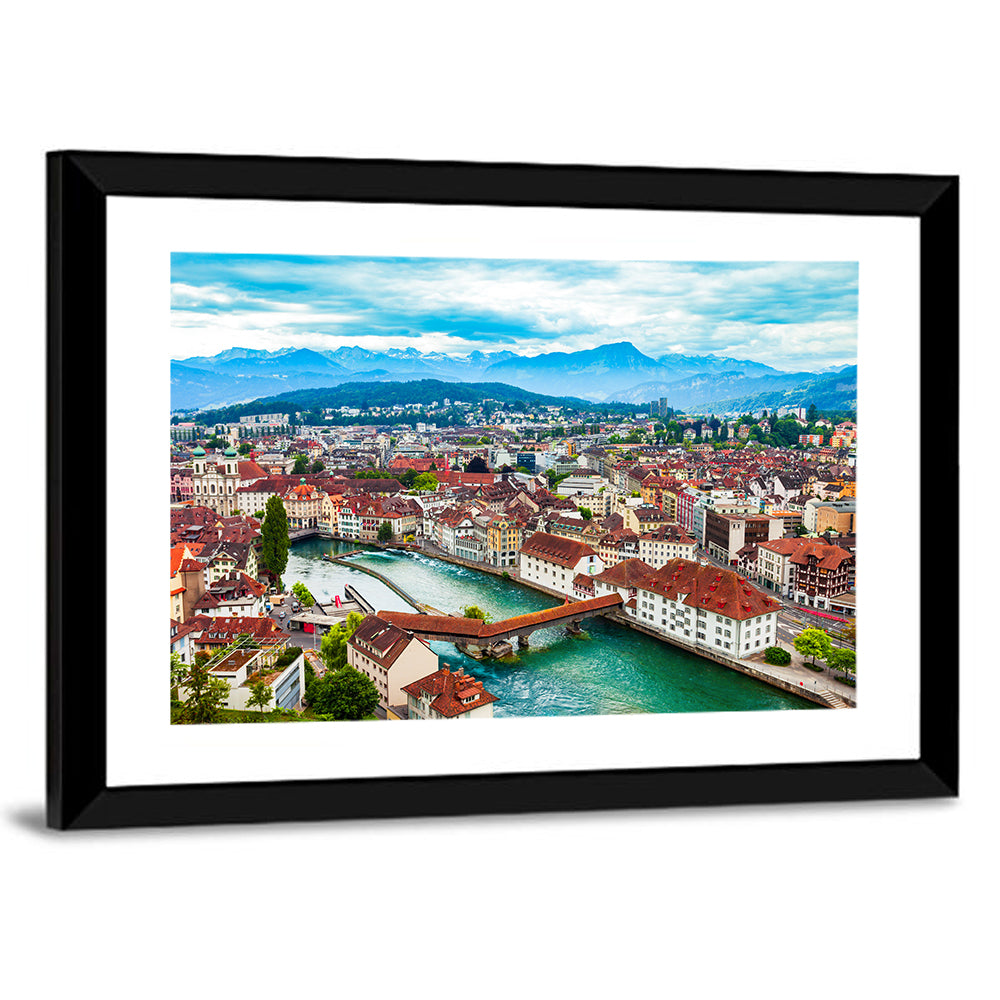 Lucerne Chapel Bridge View Wall Art, framed print, landscape