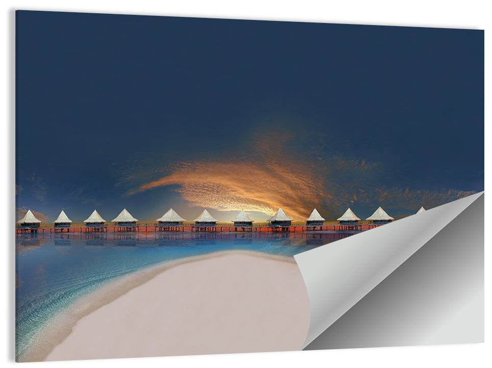 Overwater Bungalows at Golden Dusk Wall Art