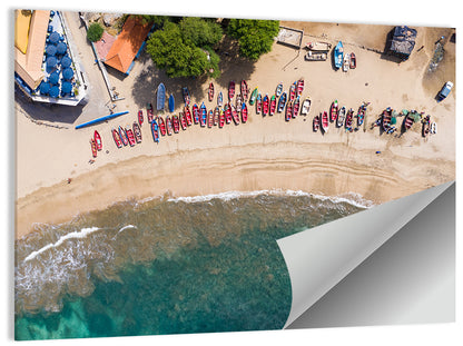 Aerial Tarrafal Beach Fishing Boats Wall Art