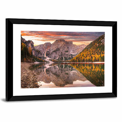 Lago Di Braies Sunset Reflection Wall Art