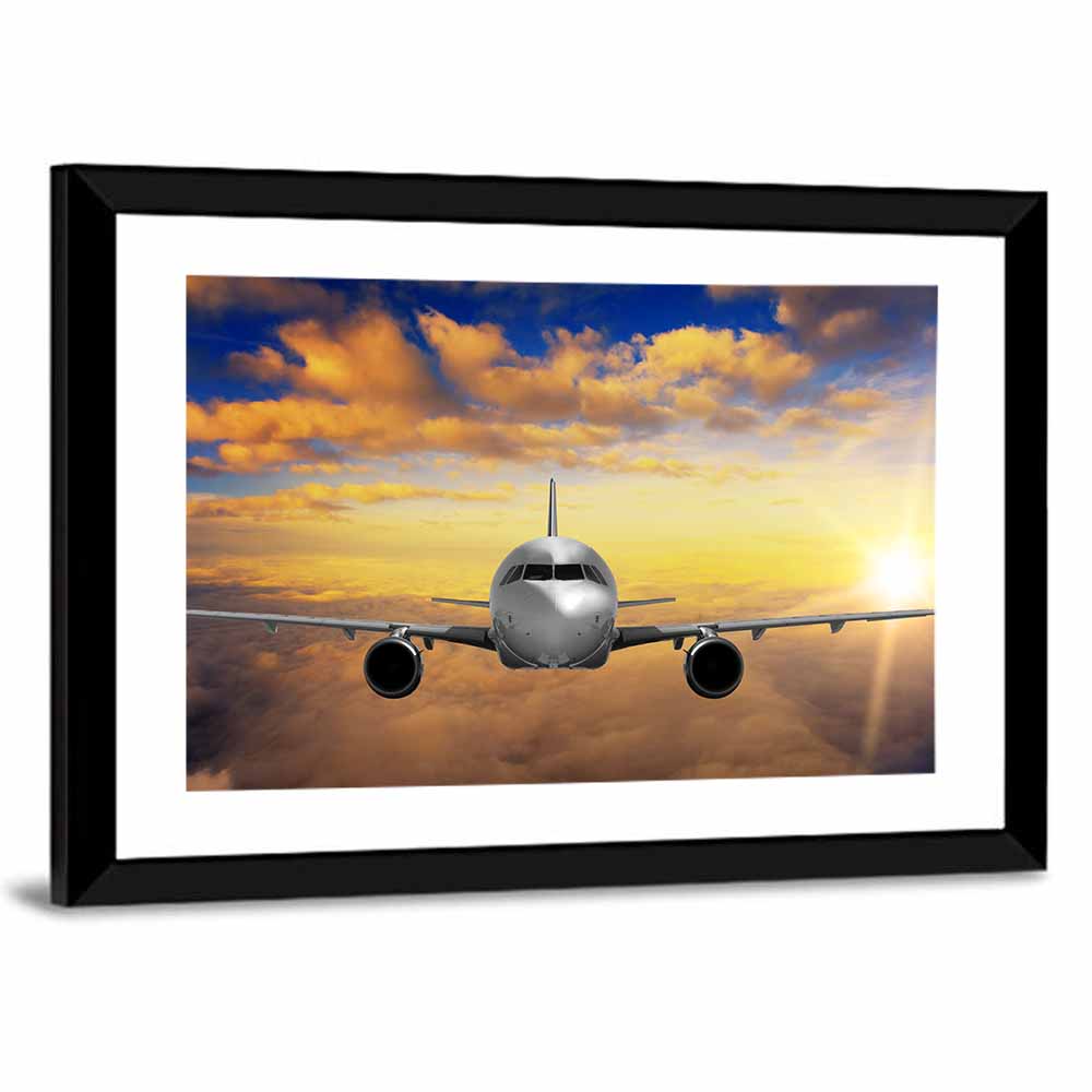 Airplane Takeoff at Sunset Wall Art