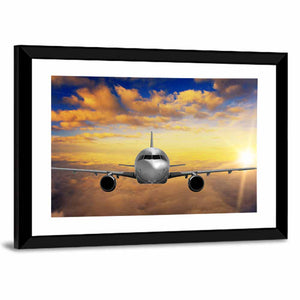 Airplane Takeoff and Sunset Wall Art