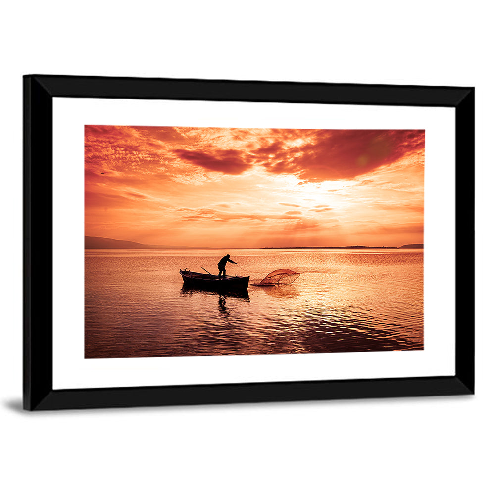 Uluabat Lake Fisherman at Dusk Wall Art