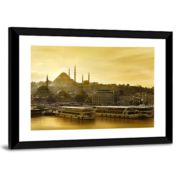 Suleymaniye Mosque Sunset Silhouette Wall Art as a framed print