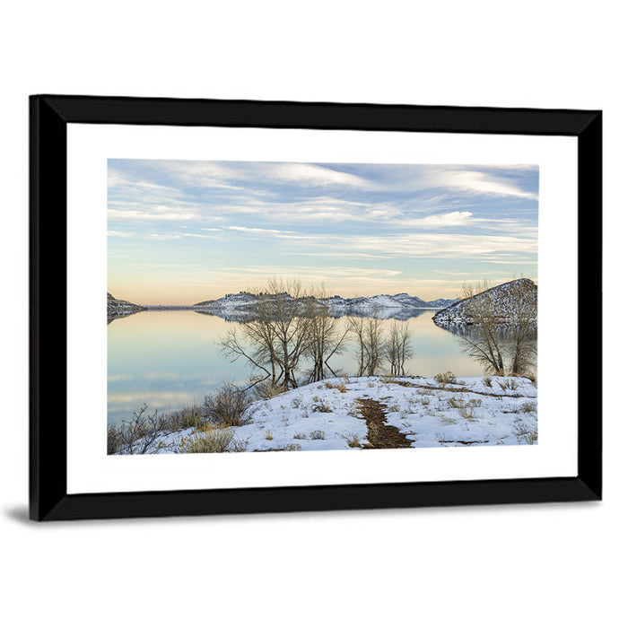 Horsetooth Reservoir Frozen Reflection Wall Art as a framed print