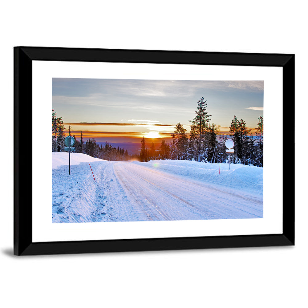 Snowy Road at Sunset Wall Art