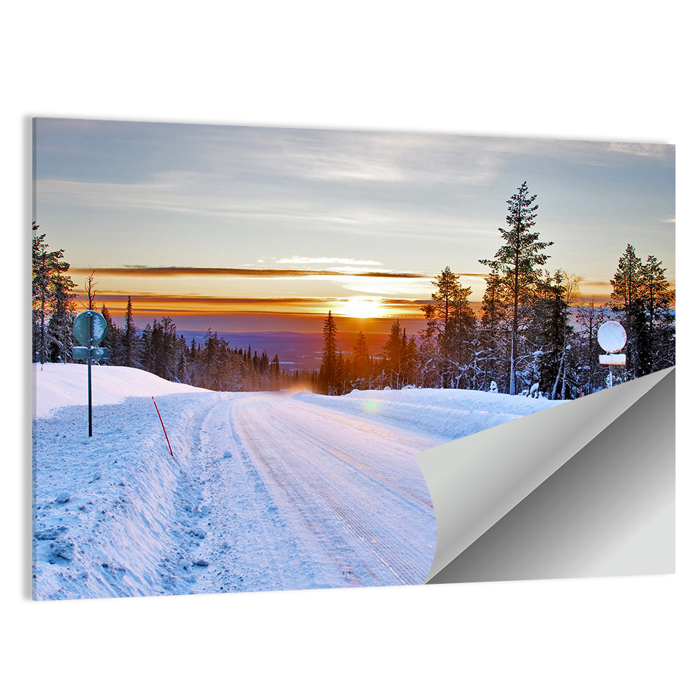 Snowy Road at Sunset Wall Art